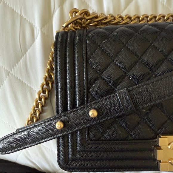 Black Quilted Leather Bag with Gold Chain - Picture 5 of 14